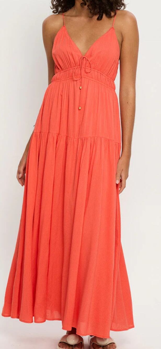 Kivari Ventura Red Maxi Dress Boho Resort Floral Size L NWT